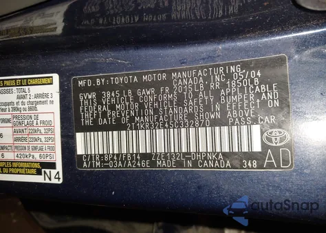 2005 Toyota Matrix Xr z USA, uszkodzony, nr VIN 2T1KR32E45C332870